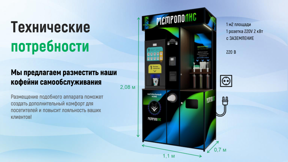 Габариты и технические требования кофейного автомата